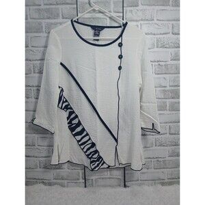 Ali Miles  Top Womens Size Small  White/Black 3/4  Sleeve Blouse